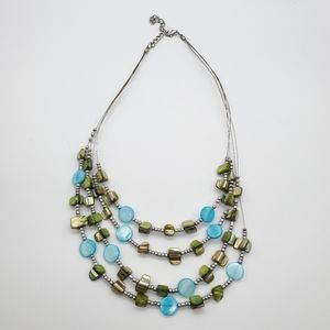 Illusion Stacked Stone Green and Blue Necklace